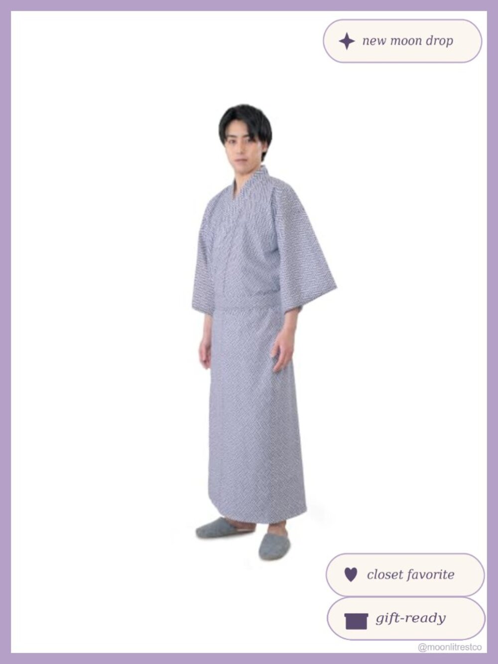 Mens Japanese Gauze Yukata Robe 100% Cotton Double Gauze Sleepwear Belt